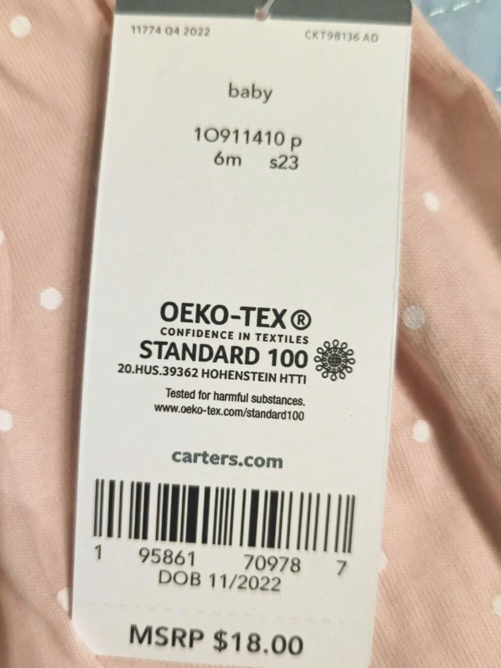 NWT Carter's Sweet Baby Girl Heart Pocket Romper - Pink/White - 6 Months - Picture 9 of 10